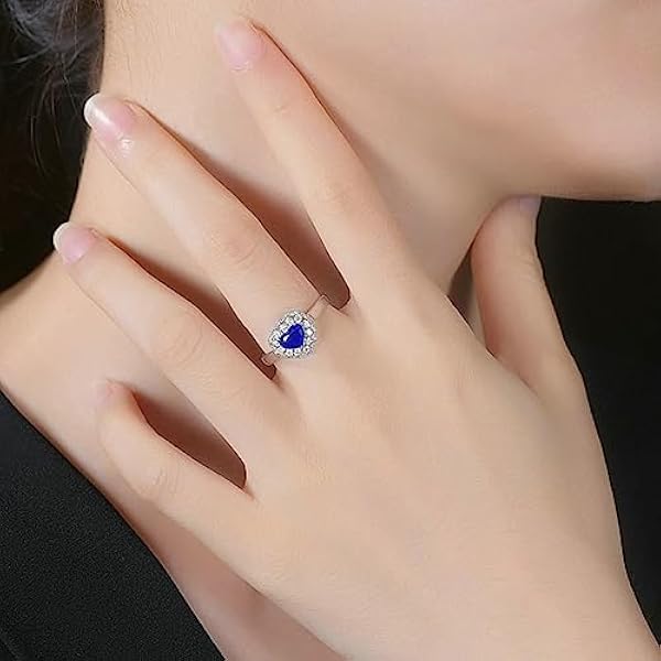 Trouwring witgoud, Eternity ring, hartvorm, 18 karaat (750) saffier voor bruiloft verloving